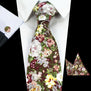 RBOCOTT New Design 8cm Cotton Tie Set Floral Ties Handkerchief And Cufflinks Business Wedding Party Printing Neck Ties For Men