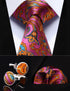 Party Wedding Classic Pocket Square Tie TZP12K8 Pink Orange Paisley 3.4" Silk Men Tie Necktie Handkerchief Cufflinks Set