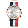 MEGIR Fashion Casual Men Quartz Watch Contrast Color Blue Canvas Strap 3 Sub Dial Date Display Voyage Military Sport Clock