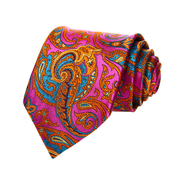 Party Wedding Classic Pocket Square Tie TZP12K8 Pink Orange Paisley 3.4" Silk Men Tie Necktie Handkerchief Cufflinks Set