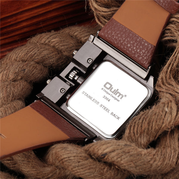 Oulm Big Size Men's Square Watches Male Quartz Clock Casual PU Leather Wristwatch Luxury Brand Military Watch reloj hombre