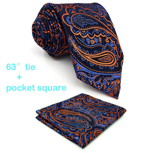 Q8 Extra long size Floral Azure Golden Yellow Royal Blue Mens Necktie Set Ties Hanky 100% Silk Brand New Fashion 63" Slim