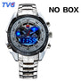 HOT Brand TVG Stainless Steel Black Men's Clock Fashion Blue Binary LED Pointer Mens 5ATM Waterproof Watches free shipping