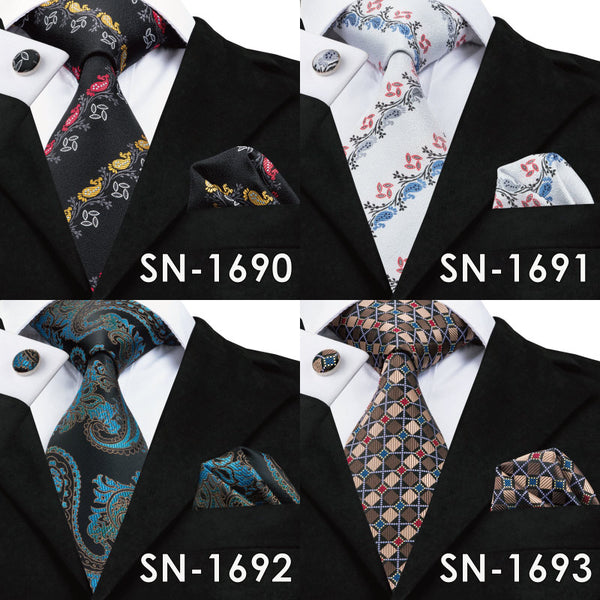 SN-1518 New Arriving Ties Men Fashion 2017 Hi-Tie Design Royal Blue Neck Tie Pocket Square Cufflinks Set for Mens Business Party