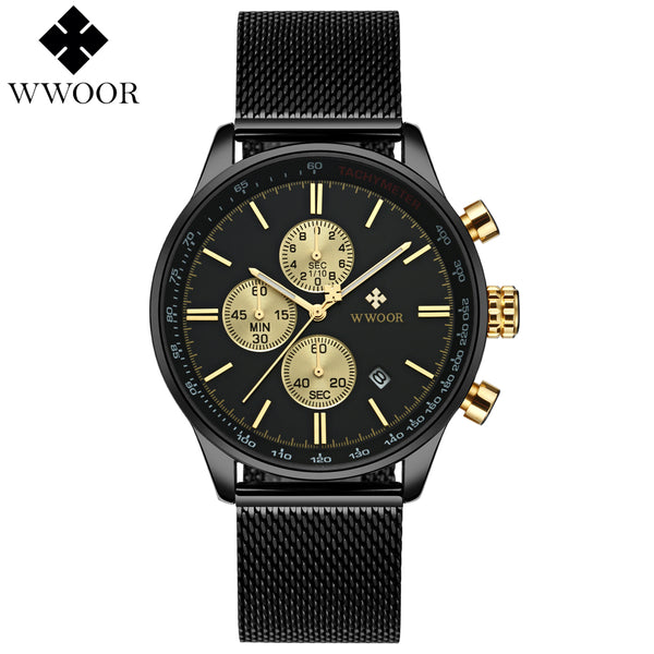 WWOOR Luxury Brand Watch Men's Casual Business Stainless Steel Mesh band Sport men Quartz Watch Fashion Thin Clock Chronograph