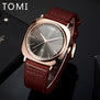 Tomi 2017 New Men Luxury Brand Rose Gold Leather Strap Watch Luxury Quartz Wristwatch Square Sport Waterproof Dress Relogio T013