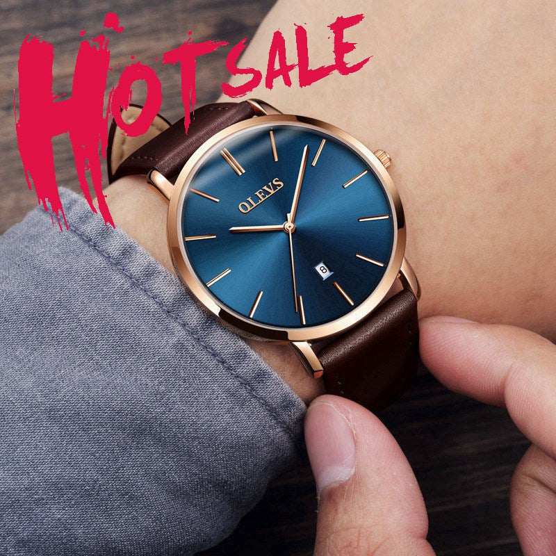 Men Watches Luxury Brand Olevs Quartz Genuine Leather Strap Minimalist Ultrathin Wrist Watches Waterproof High Quality Relogio