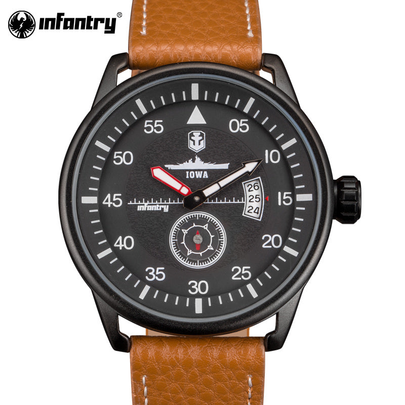 INFANTRY Sport Watch Men Glow in dark Dayjust Wriswatch Mens Watches Top Brand Luxury Leather Relogio Masculino World Of Warship