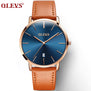 OLEVS Ultra thin Fashion Male Wristwatch Leather Watchband Business Watches Waterproof Scratch-resistant Men Watch Clock G5869P