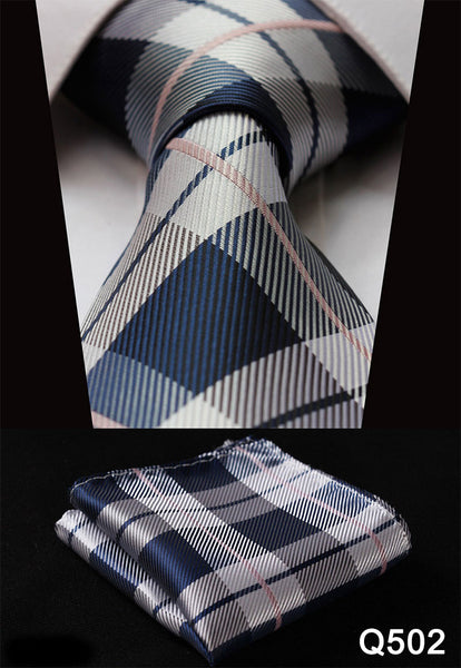 Check 3.4" Silk Fashion Mens Extra Long Tie Necktie Handkerchief Set #Q5 Pocket Square Classic Party Wedding