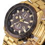 Golden&Rose Gold Luxury Mens Black Dial Gold Stainless Steel Calendar Date Saat Quartz Analog Wrist Watch Montre Homme
