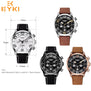 EYKI black genuine leather watchband mens watches man brown strap sport watch brand luxury quartz wristwatch montre homme reloj