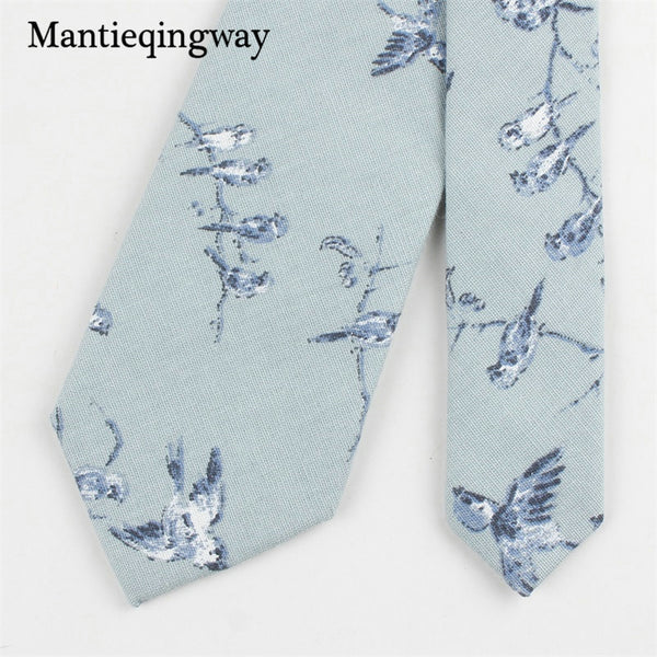 Mantieqingway 7cm Animals Birds Pattern Neck Ties For Mens Cotton Floral Necktie for Wedding Skinny Gravata Masculina Cravat