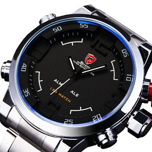 Gulper SHARK Sport Watch Digital LED Men Top Brand Luxury Black Red Calendar Steel Band Wrist Quartz Watches Reloj Hombre /SH105