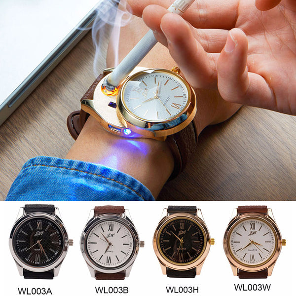 Rechargeable USB Lighter Watches date clock Electronic Men's Casual Quartz Wristwatches Windproof Flameless Cigarette Lighter 33