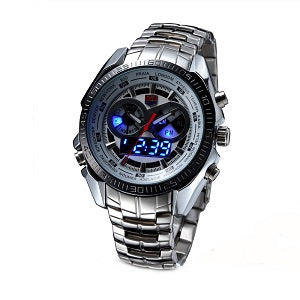 TVG 2018 Hight Quality Stainless Steel Men's Clock Fashion Blue Binary LED Pointer Military Sports Watch Mens 30AM Waterproof