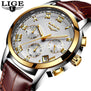 LIGE Gold Watch Men Fashion Quartz Leather Clock Mens Watches Top Brand Luxury Waterproof Business Sport Watch Relogio Masculino