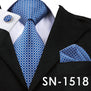 SN-1518 New Arriving Ties Men Fashion 2017 Hi-Tie Design Royal Blue Neck Tie Pocket Square Cufflinks Set for Mens Business Party