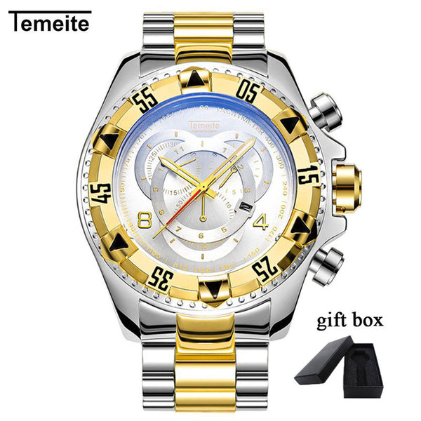 Relogio TEMEITE 2018 New Quartz Watches Mens Fashion Creative Heavy Waterproof Wristwatch Luxury Gold Blue Full Steel Masculino