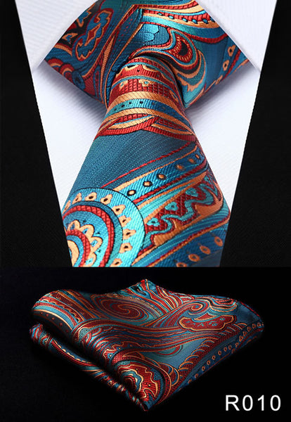 Paisley Floral 3.4" 100%Silk Wedding Jacquard Woven Men Tie Necktie Pocket Square Handkerchief Set Suit #RF1