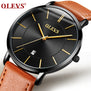 OLEVS Men's Calendar Watches Luxury Brand Water resistant Sports Wristwatch Casual Fashion Leather Ultra thin Watch Quartz Male