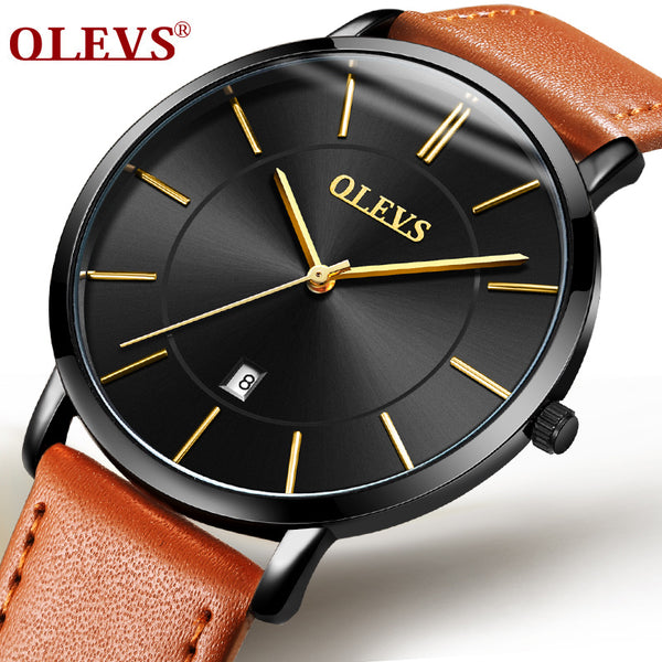 OLEVS Men's Calendar Watches Luxury Brand Water resistant Sports Wristwatch Casual Fashion Leather Ultra thin Watch Quartz Male