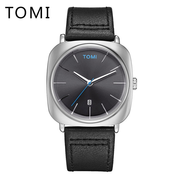 Tomi 2017 New Men Luxury Brand Rose Gold Leather Strap Watch Luxury Quartz Wristwatch Square Sport Waterproof Dress Relogio T013