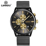LIANDU Fashion Men's Luxury Chronograph Luminous Black Quartz Watch Simulated Stainless Steel Mesh With Watch