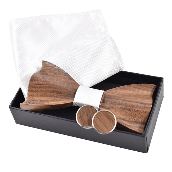 New 2017 3D wooden tie Cufflinks fashion wood bow tie wedding dinne3D Handmade corbata Wooden Ties Gravata set