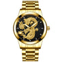Dragon Gold Watch men watches fashion stainless steel Wristwatch 3D art Quartz clock waterproof Luxury Cool super mens relogio