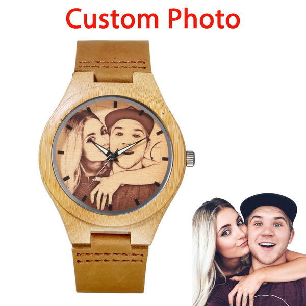 Unique Gift Personality Creative Design Customized Logo Wooden Wrist Watches Print Photo Special OEM Couple Watch For Men Women