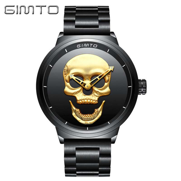 Watch GIMTO Male Unique Design Skull Watches Men Luxury Brand Sports Quartz Military Steel Wrist Watch Men relogio masculino