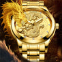 Dragon Gold Watch men watches fashion stainless steel Wristwatch 3D art Quartz clock waterproof Luxury Cool super mens relogio