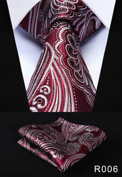 Paisley Floral 3.4" 100%Silk Wedding Jacquard Woven Men Tie Necktie Pocket Square Handkerchief Set Suit #RF1