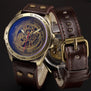 Automatic Mechanical Watches Men Steampunk Skeleton Wrist Watch Power Self Widing Bronze Antique Leather Clock Mens Wristwatches