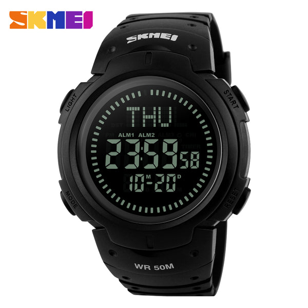 SKMEI Brand Men Sports Watches 5ATM Water Proof Digital Outdoor Military Watch EL Backlight Compass Countdown Wristwatches