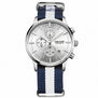 MEGIR Fashion Casual Men Quartz Watch Contrast Color Blue Canvas Strap 3 Sub Dial Date Display Voyage Military Sport Clock