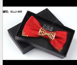 Korean Formal Mens Bow Tie With Metal Decorate Groomsman Groom Bow Ties For Men Wedding Party Bowtie Gift Box Butterfly Neckwear