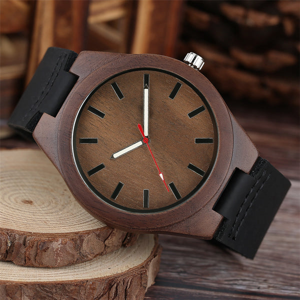 Simple Minimalist Nature Wood Quartz Wristwatch Men Women Novel Bamboo Modern Creative Watches Genuine Leather Strap Relogio