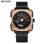 Men Watch Military Army Top Brand Luxury Megir Genuine Leather Square Quartz Watches Sport Waterproof Chronograph Wristwatch