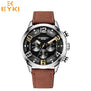 EYKI black genuine leather watchband mens watches man brown strap sport watch brand luxury quartz wristwatch montre homme reloj