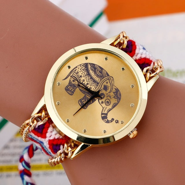 2017 Bayan Saatleri Fashion Bracelet Watch Women Braided Elephant Round Dial Quartz Watch Clock Female wristwatch Relojes Mujer