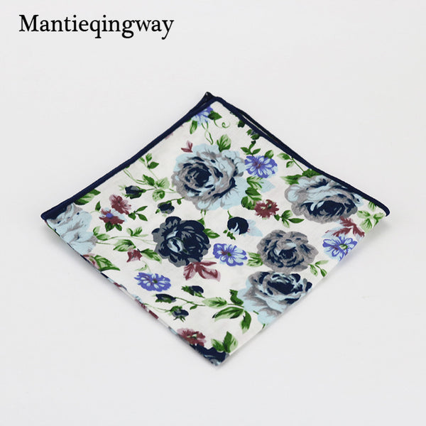 Mantieqingway Style Wedding Party Paisley & Floral Pocket Square for Mens Suit Cotton Blue & Red Handkerchiefs 24cm Chest Towel
