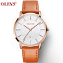 Men Watches Luxury Brand OLEVS Quartz Genuine Leather Strap Minimalist Ultrathin Wrist Watches Waterproof High Quality Relogio