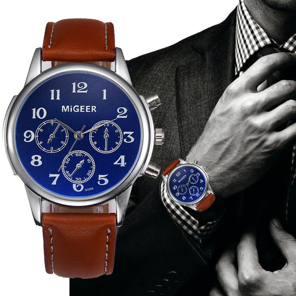 Sport Watches Mens Top Brand Luxury Faux Leather Band Business Wrist Watches For Women Men Blue Large Dial Quartz Watch #Zer