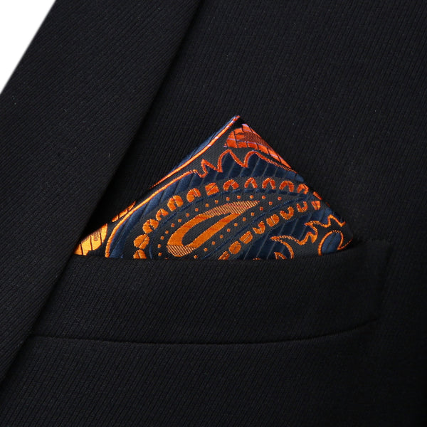 BP912NS Orange Blue Paisley Wedding Bowtie Men Silk Self Bow Tie handkerchief set