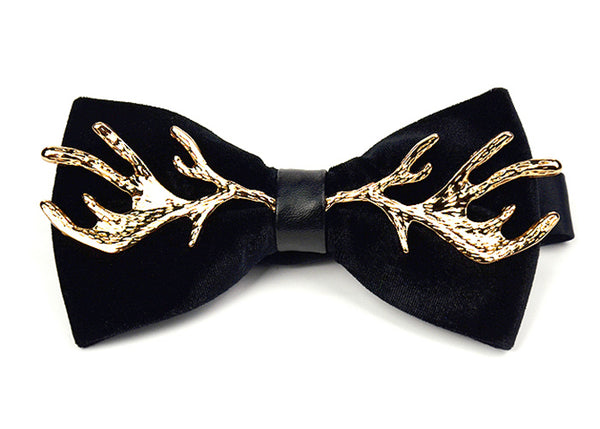 High Quality 2017 New Velvet Bow Tie with Metal 100% Zinc Alloy Elk Antlers Smooth Butterfly Solid Wedding Papillon Bowtie