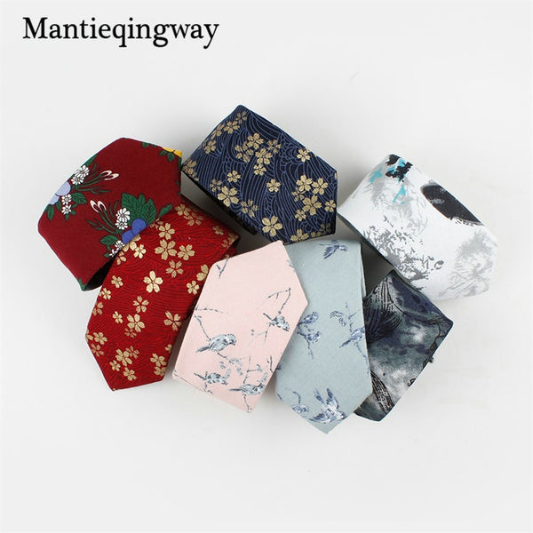 Mantieqingway 7cm Animals Birds Pattern Neck Ties For Mens Cotton Floral Necktie for Wedding Skinny Gravata Masculina Cravat