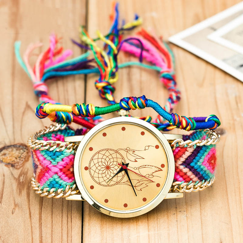 Vintage Women Ethnic Handmade Braided Quartz Watch Knitted Dreamcatcher Wristwatch Gifts @17 TT@88