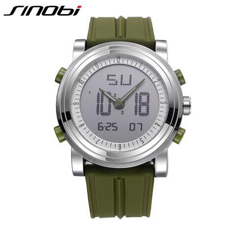 SINOBI Digital Sports Chronograph Men's Wrist Watches Waterproof Rubber Watchband Brand Male Military Geneva Quartz Clock 2017